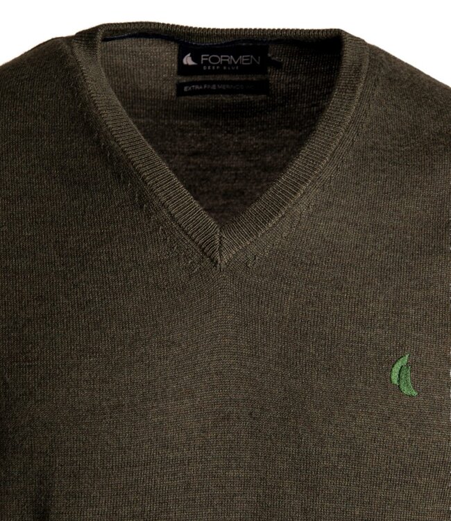 V-hals trui - merino olive 5