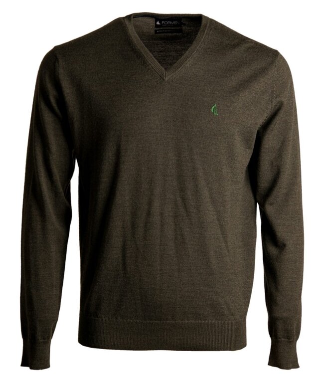 V-hals trui - merino olive 4