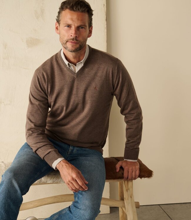 V-hals trui - merino taupe 3