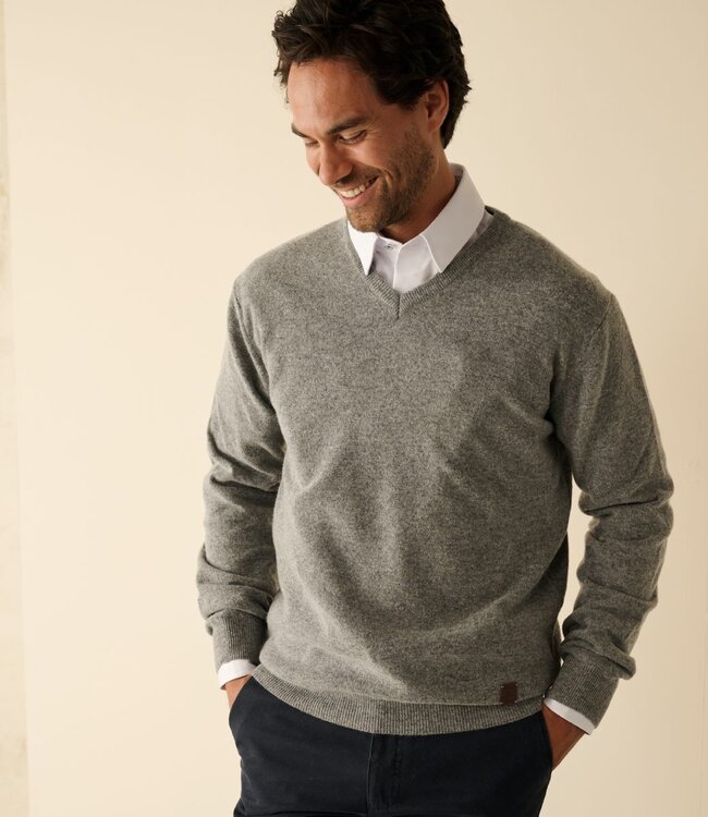 V-hals trui - wolmix lichtgrijs 3