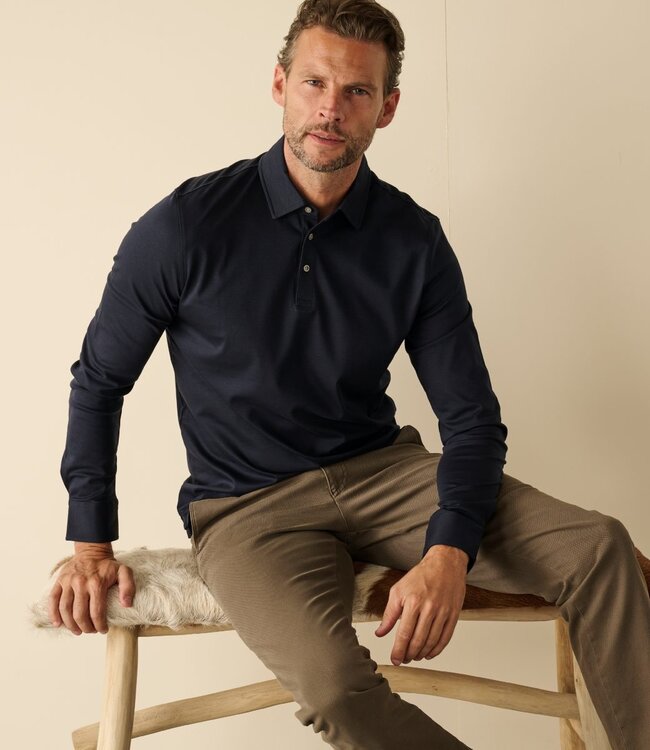 Polo lange mouwen liquid cotton navy 1