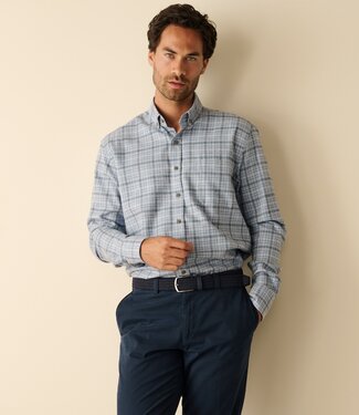 FORMEN Lichtblauw geruit woolblend hemd