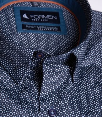 FORMEN Donkerblauw printhemd poplin