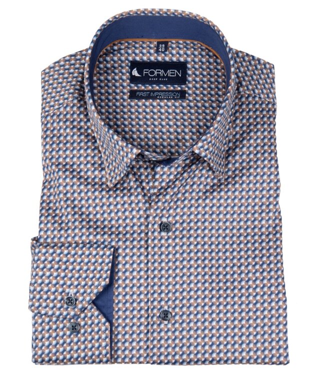 Camel hemd met all-over print poplin 3