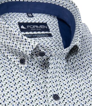 FORMEN Groen hemd met all-over print