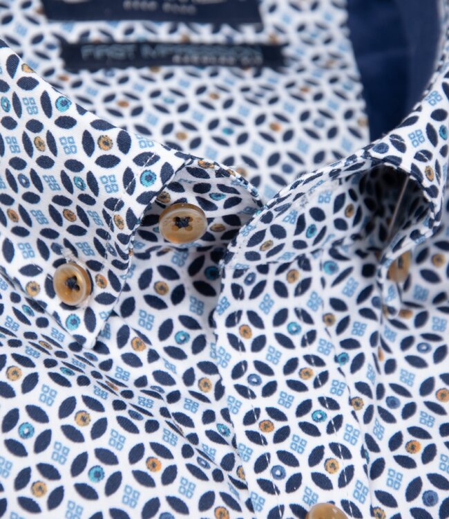 Blauw hemd met tegelmotief poplin 4