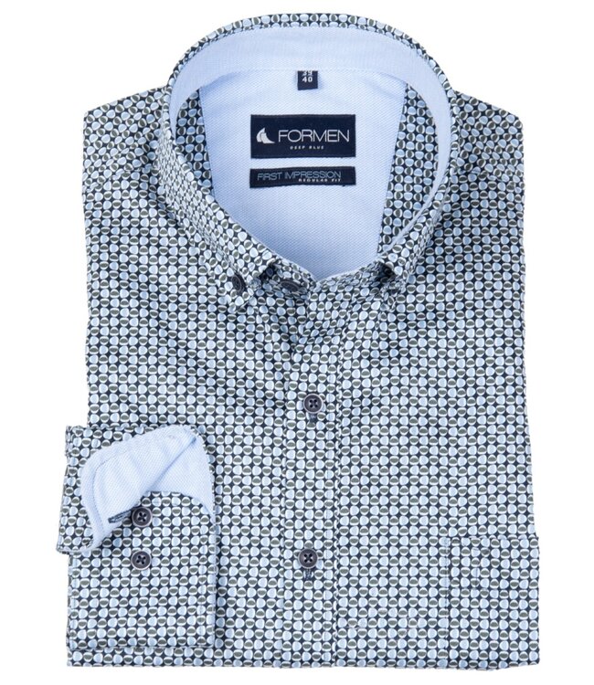 Groen hemd met retro motief poplin 5