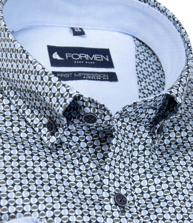 Groen hemd met retro motief poplin 4