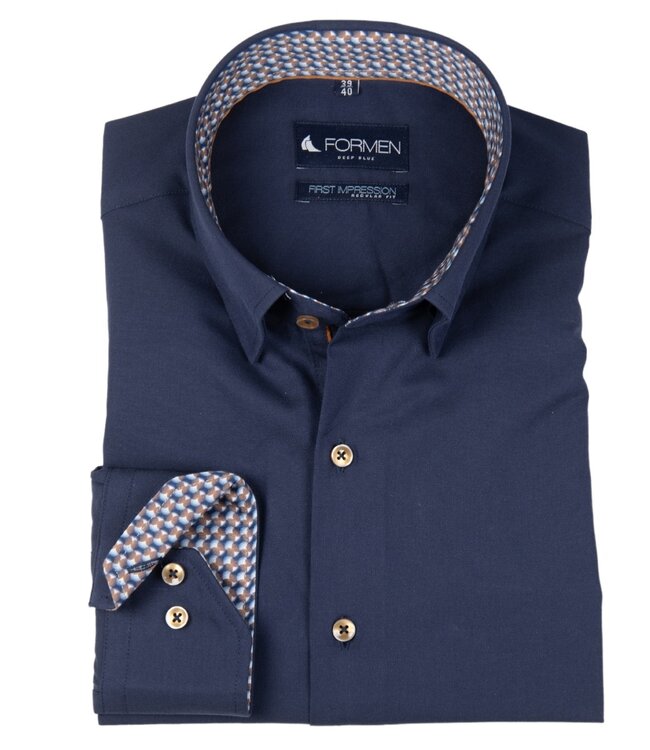 Donkerblauw hemd met camel accent 3