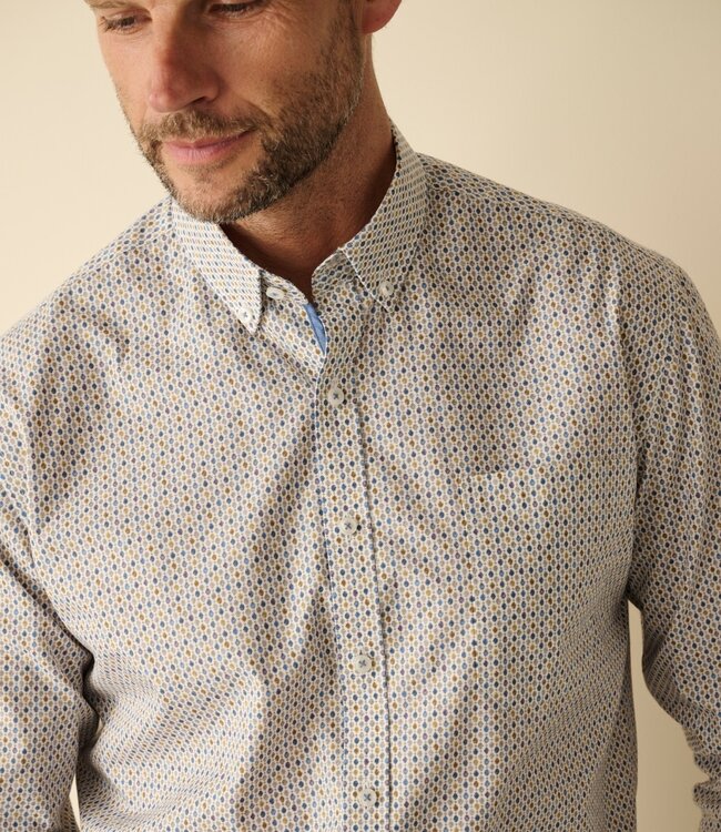 Groen-blauw printhemd poplin 2