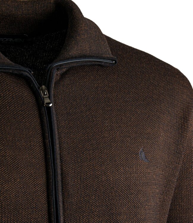 Heren cardigan met rits en zakken tobacco 4