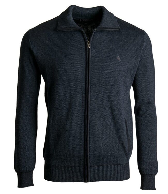 Heren cardigan met rits en zakken blauw 1