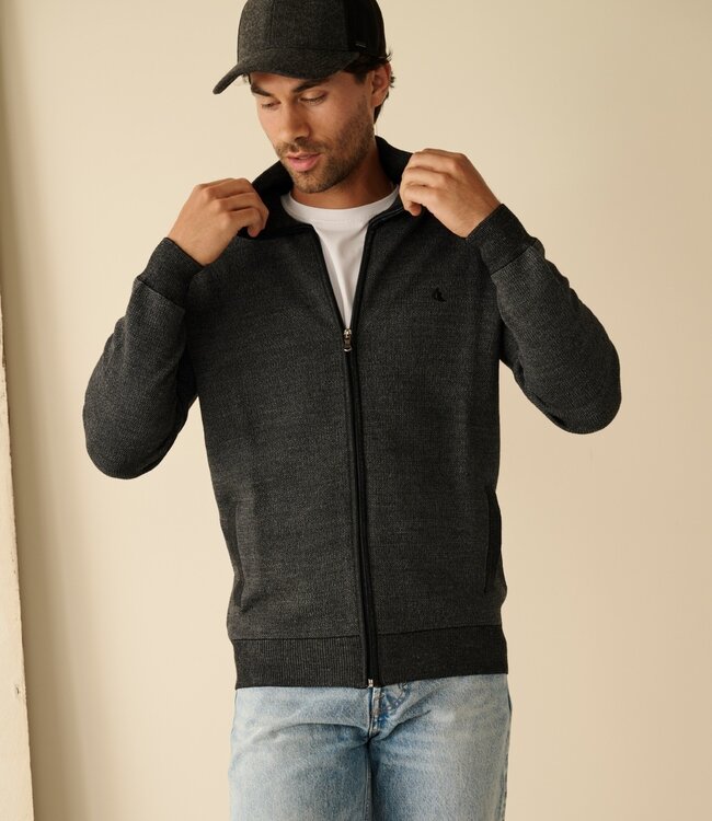 Heren cardigan met rits en zakken antraciet 1