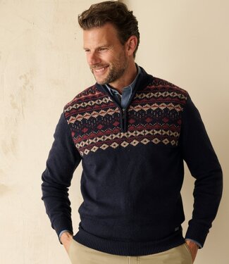 FORMEN Herentrui korte rits Nordic blauw-bordeaux
