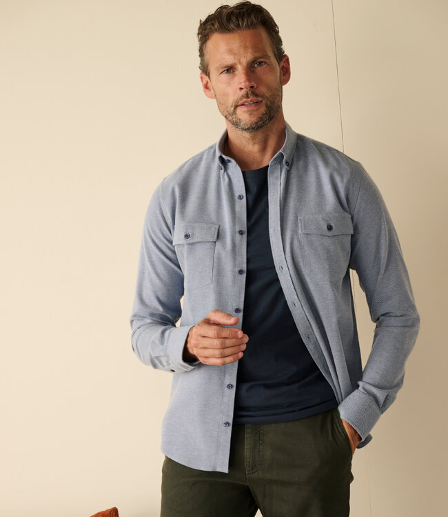 Slim fit jeansblauw twill flanel hemd 1