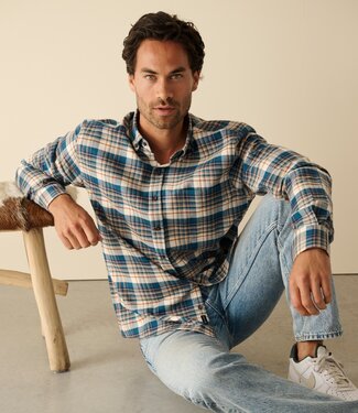 FORMEN Petrolblauw geruit hemd flanel