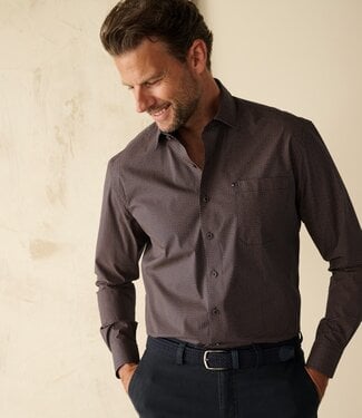 FORMEN Donkerblauw-camel printhemd poplin