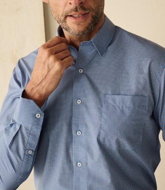 FORMEN Blauw-wit printhemd poplin