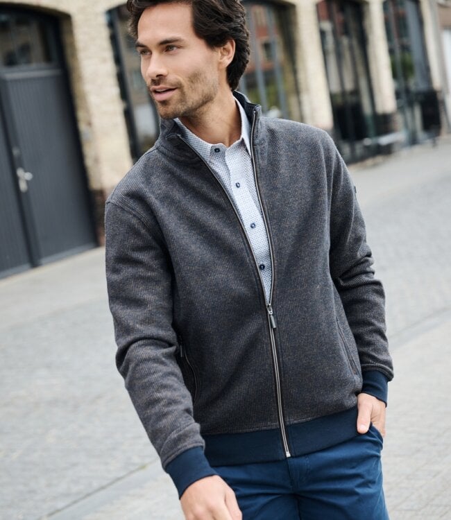 Sweater cardigan met rits – 2-tone navy-cognac 1