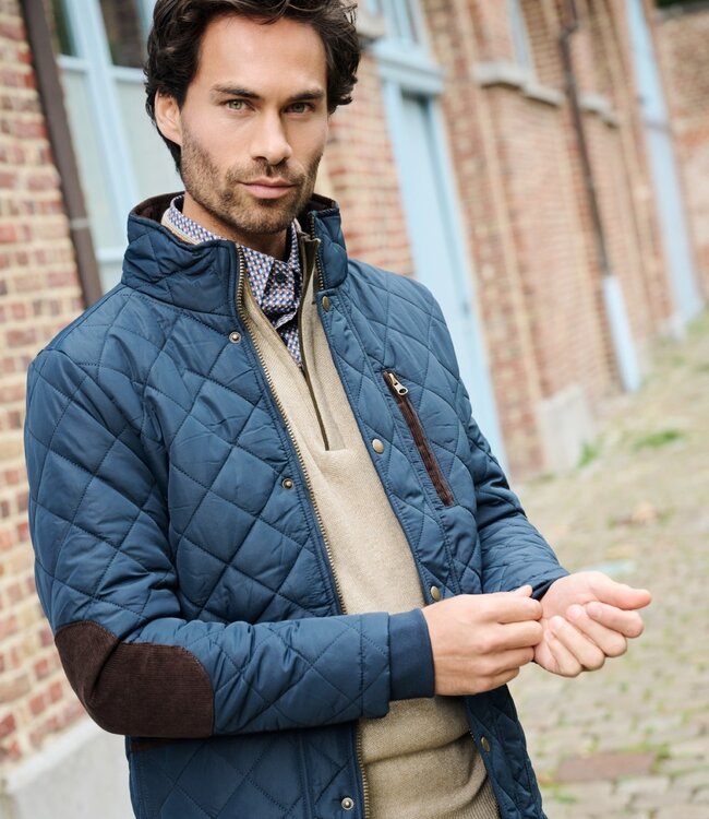 Donkerblauwe quilted herenjas 1