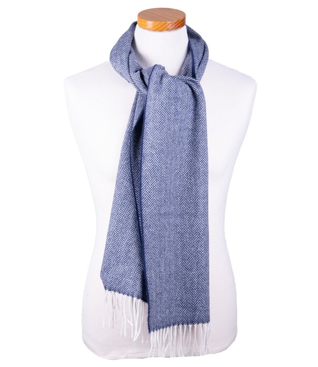 Herensjaal herringbone - lamswol blauw 1