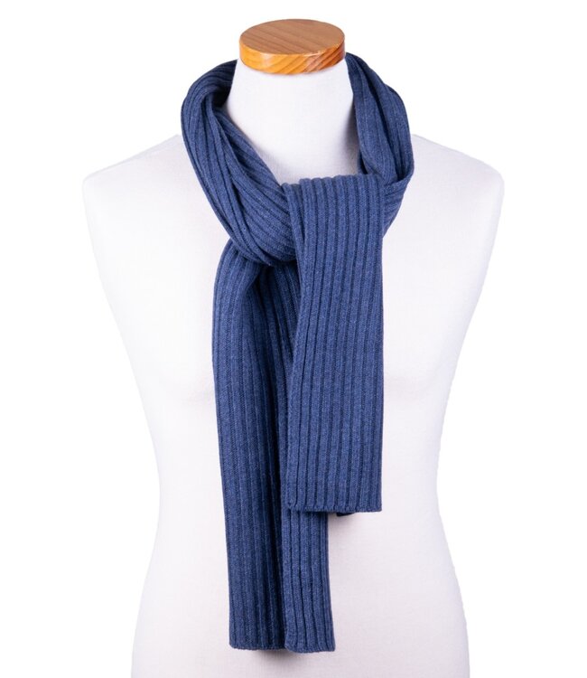 Sjaal met rib – jeansblauw (10% cashmere) 1