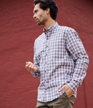 FORMEN Bordeaux geruit hemd in twill katoen