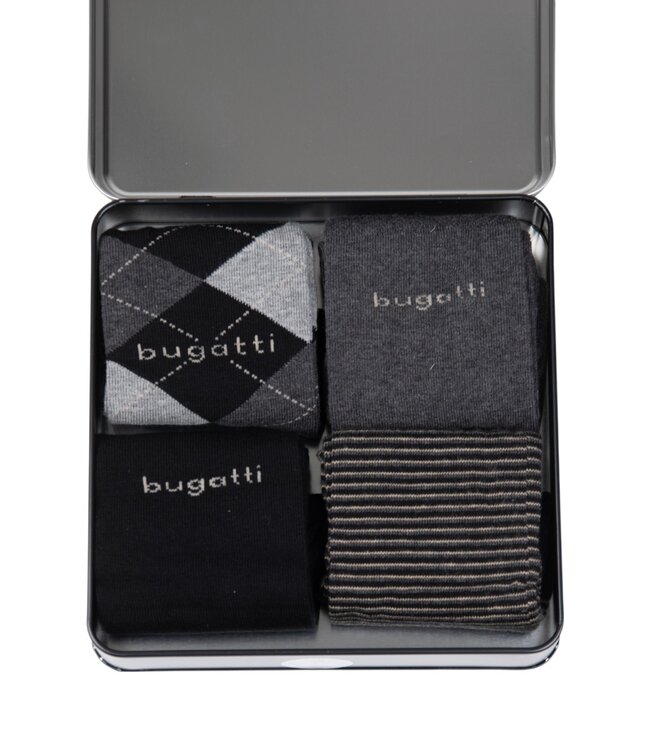 Luxe metal giftbox – 4 paar herensokken zwart 1