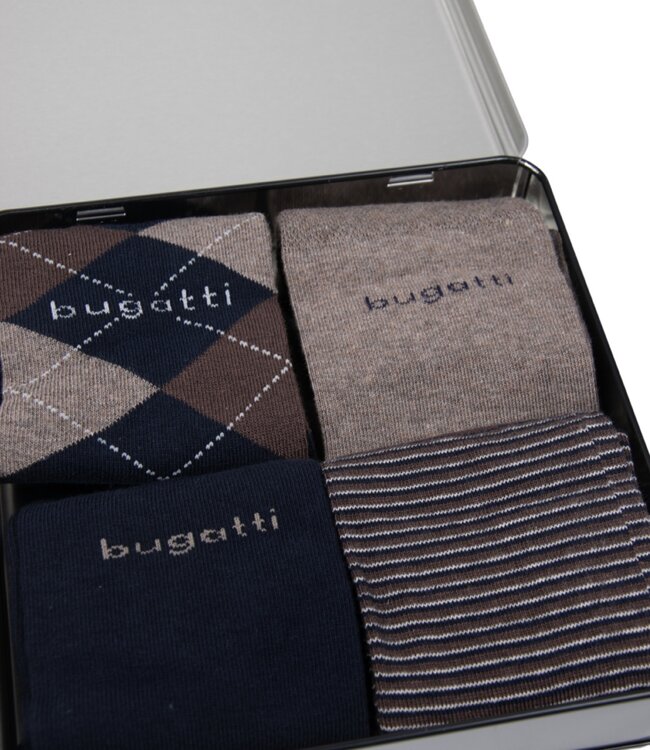 Luxe metal giftbox – 4 paar herensokken blauw 2