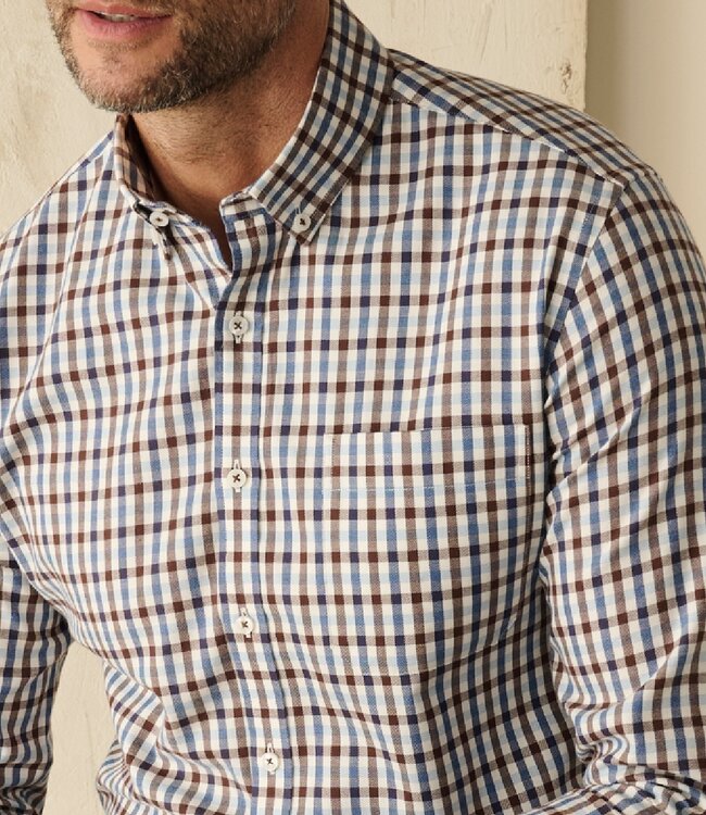 Slim fit jeansblauw-bruin geruit hemd 2