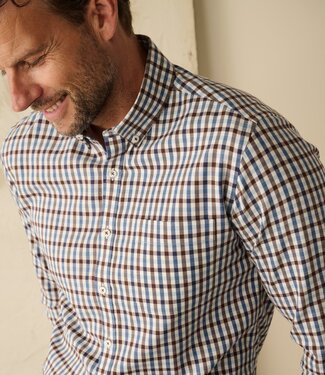 FORMEN Slim fit jeansblauw-bruin geruit hemd