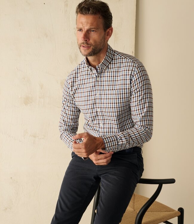 Slim fit jeansblauw-bruin geruit hemd 3