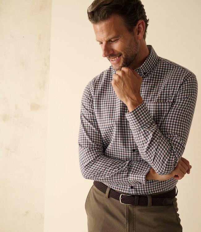 Blauw geruit hemd brushed twill 3