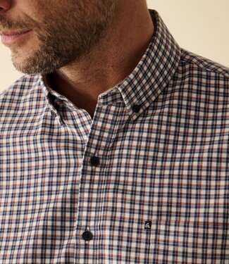 FORMEN Blauw geruit hemd brushed twill