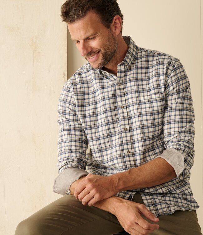 Ecru-blauw geruit hemd brushed twill 1