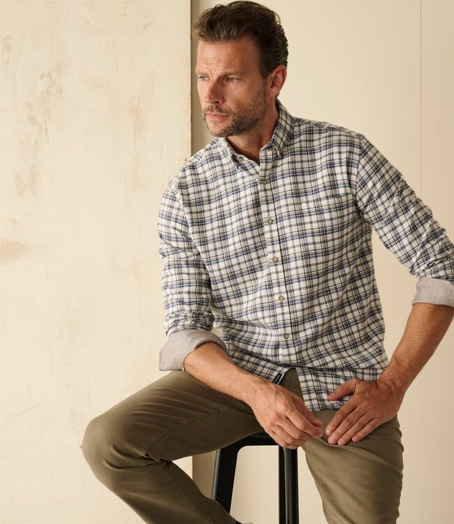 Ecru-blauw geruit hemd brushed twill 4