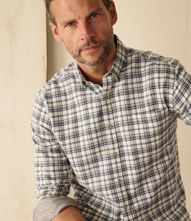 Ecru-blauw geruit hemd brushed twill 2