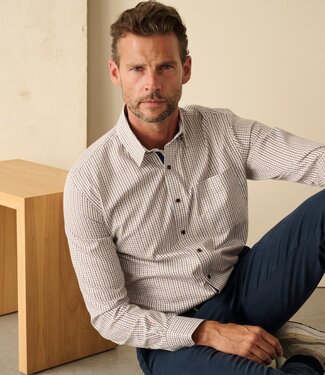 FORMEN Blauw-camel geruit hemd