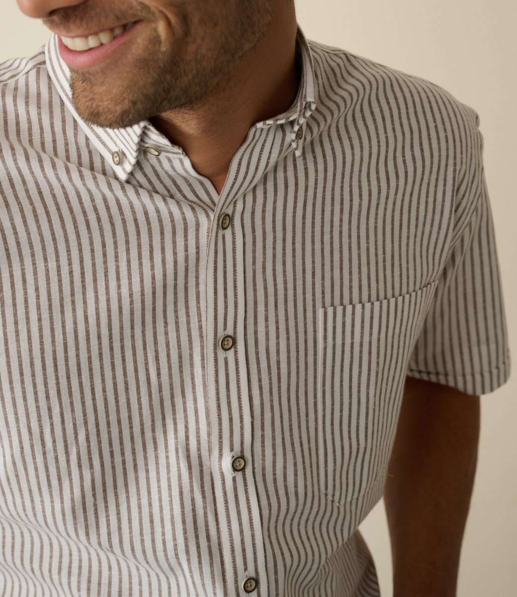Hemd bruin gestreept - regular fit korte mouw | FORMEN - Formen