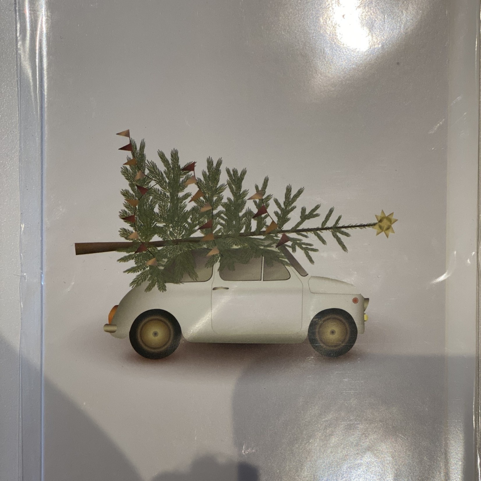 Vissevasse wenskaart Kerstboom en kleine auto