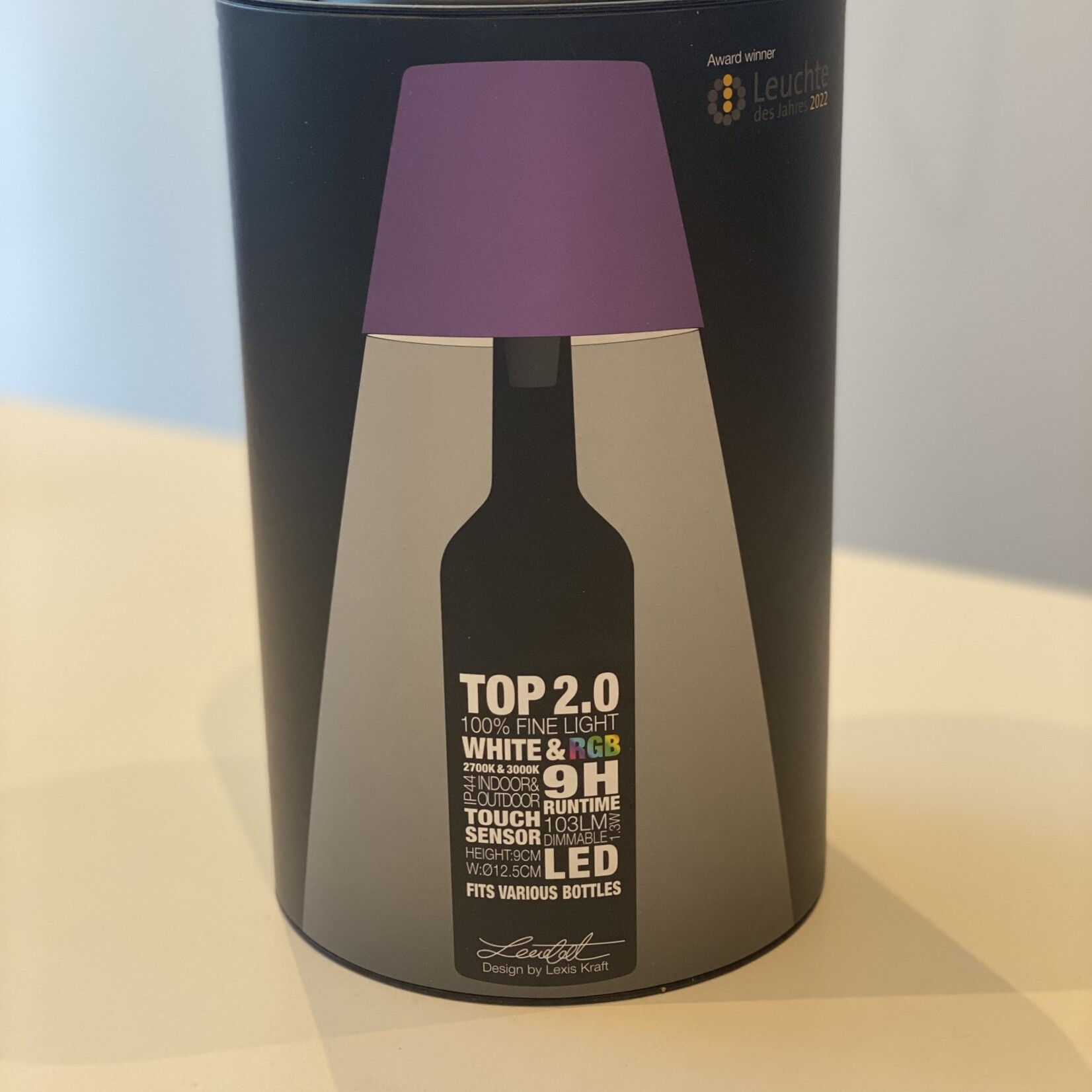 Sompex TOP 2.0 paarse ledlamp met dop voor fles