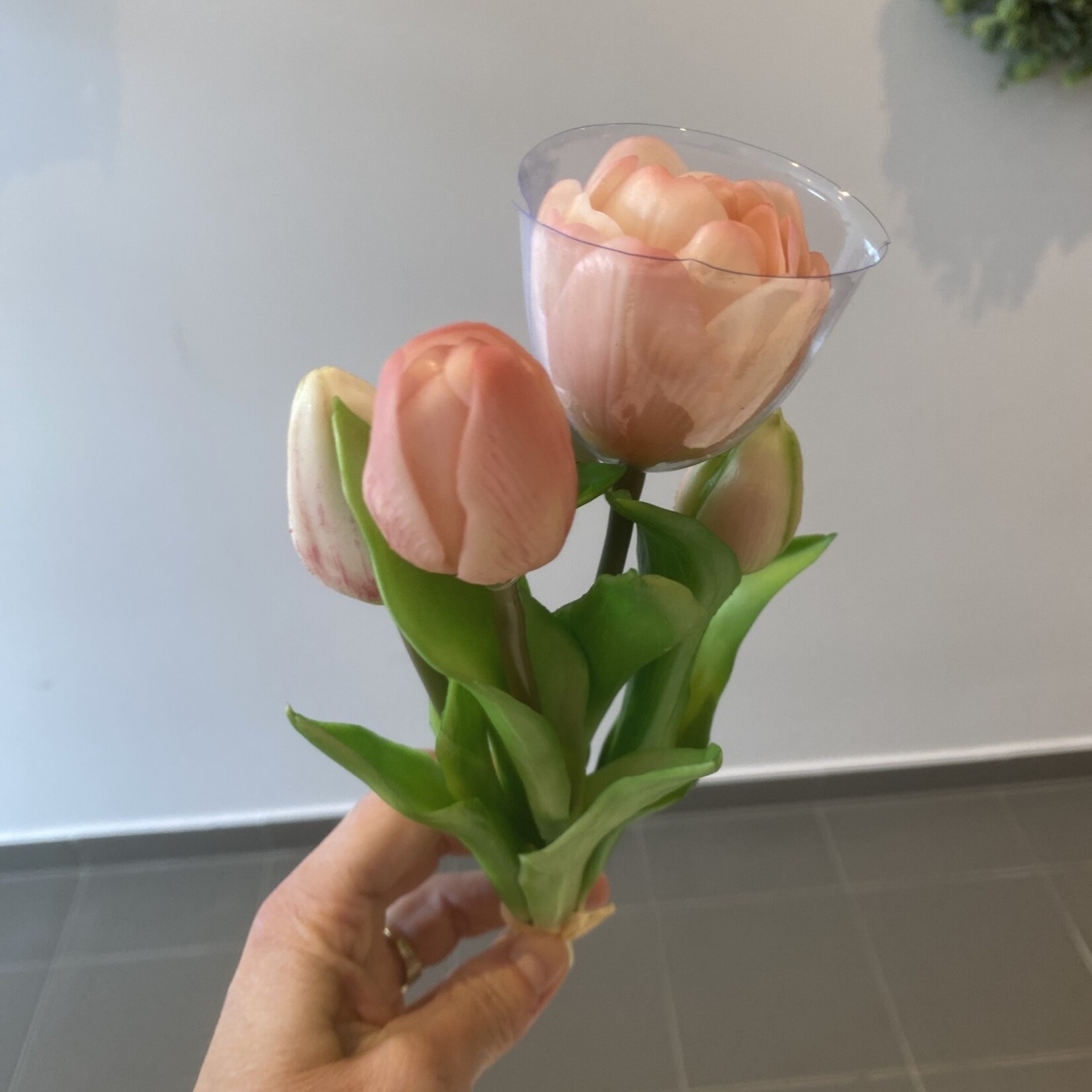 Kleine roze tulpen (kunstbloemen 4 takjes h20-23cm)