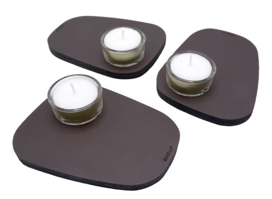 PEBL waxinelichthouder - Chocolate brown - set van 3