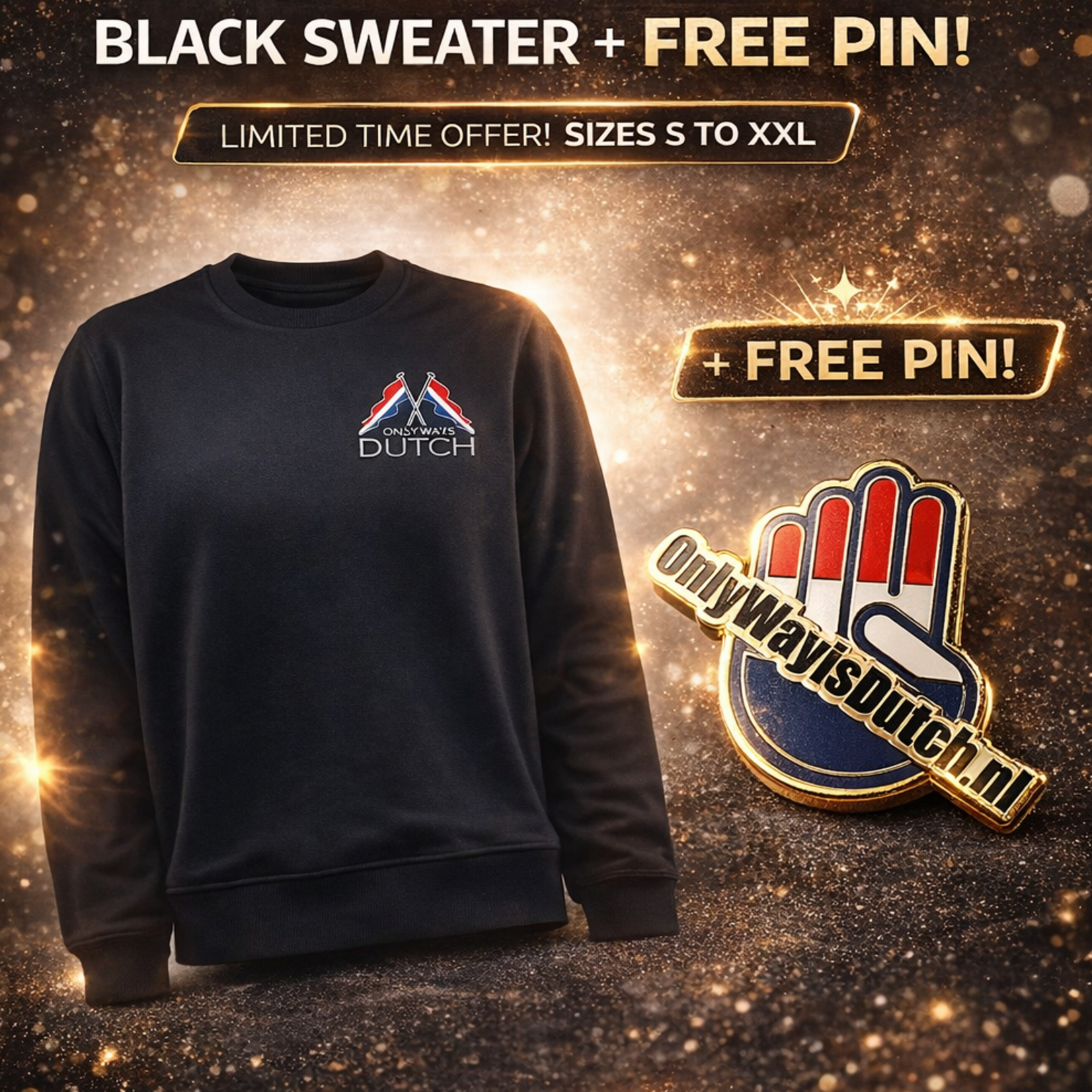 ONLY WAY IS DUTCH Sweater OWID Vlag - Zwart