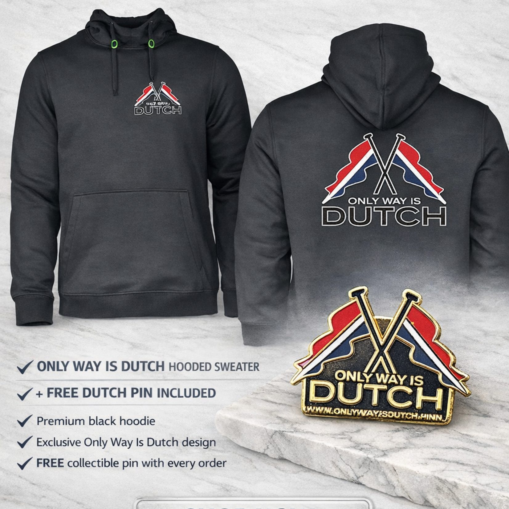 ONLY WAY IS DUTCH Hooded Sweater OWID Flag - Black