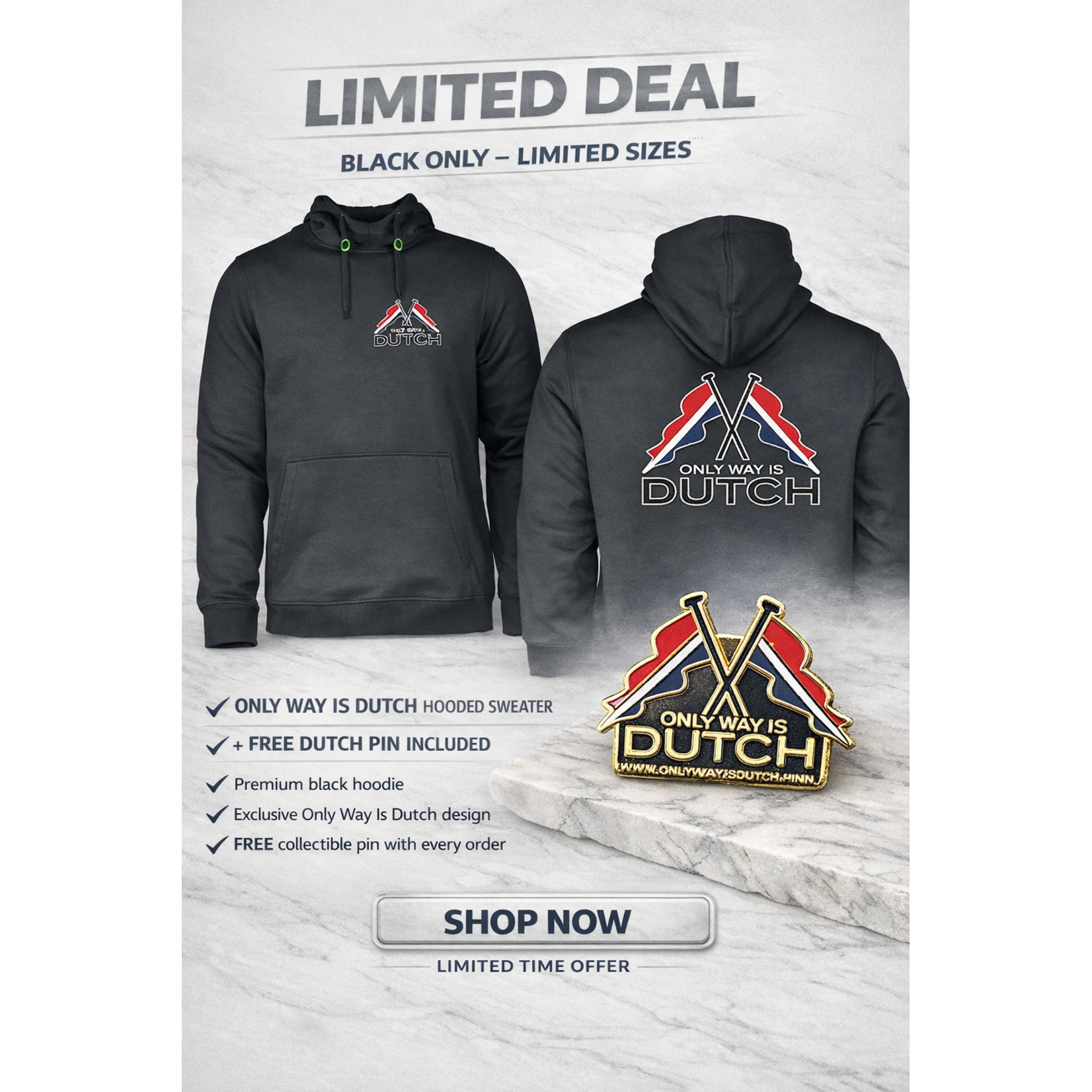 ONLY WAY IS DUTCH Hooded Sweater OWID Vlag - Zwart