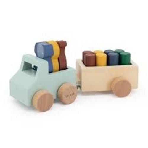 Trixie baby Houten dierenauto met aanhangwagen Trixie baby Houten dierenauto met aanhangwagen