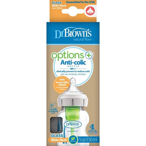 dr. brown's Brede halsfles 150ml Options+ Anti-Colic Glas