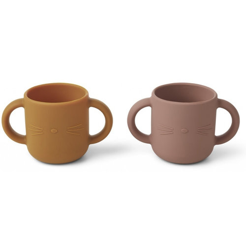 liewood Gene silicone cup - 2-pack cat dark rose liewood Gene silicone cup - 2-pack cat dark rose