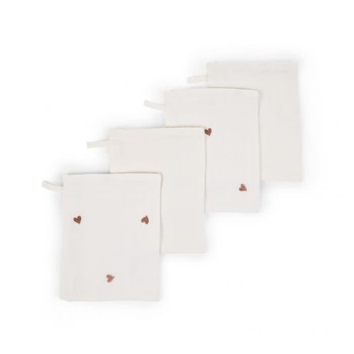 CHILDHOME TETRA WASHANDJES - KATOEN - ECRU + HARTJES - 4 STUKS CHILDHOME TETRA WASHANDJES - KATOEN - ECRU + HARTJES - 4 STUKS